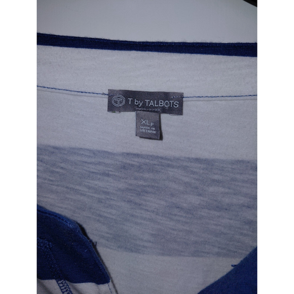 T by Talbot's Women's XLP Petite Boatneck Longsleeve White & Blue Striped Top - Picture 3 of 3